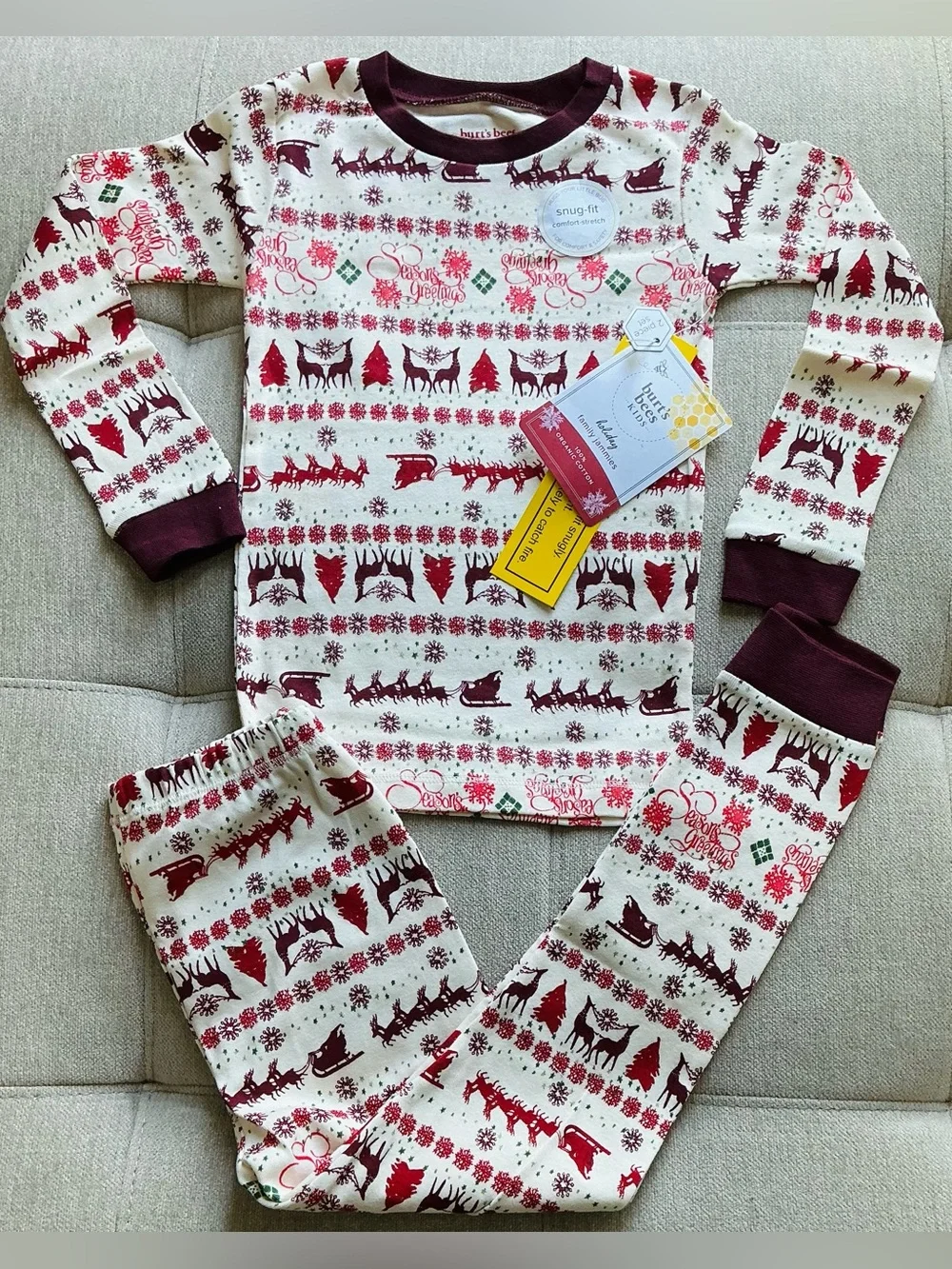 Season Greetings Fair Isle Organic Cotton Pajama Set 4T NWT